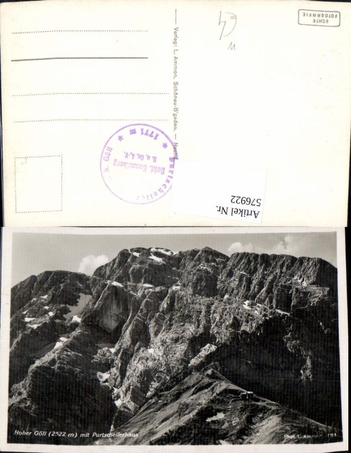 576922, Photo Ak Berchtesgaden Hoher Göll m. Purtschellerhaus
