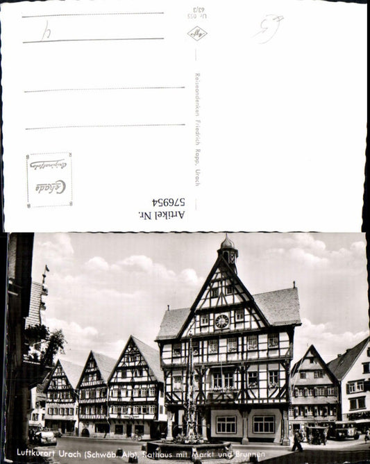 576954, Photo Ak Bad Urach Town Hall and Market and Fountain Half-timbered house