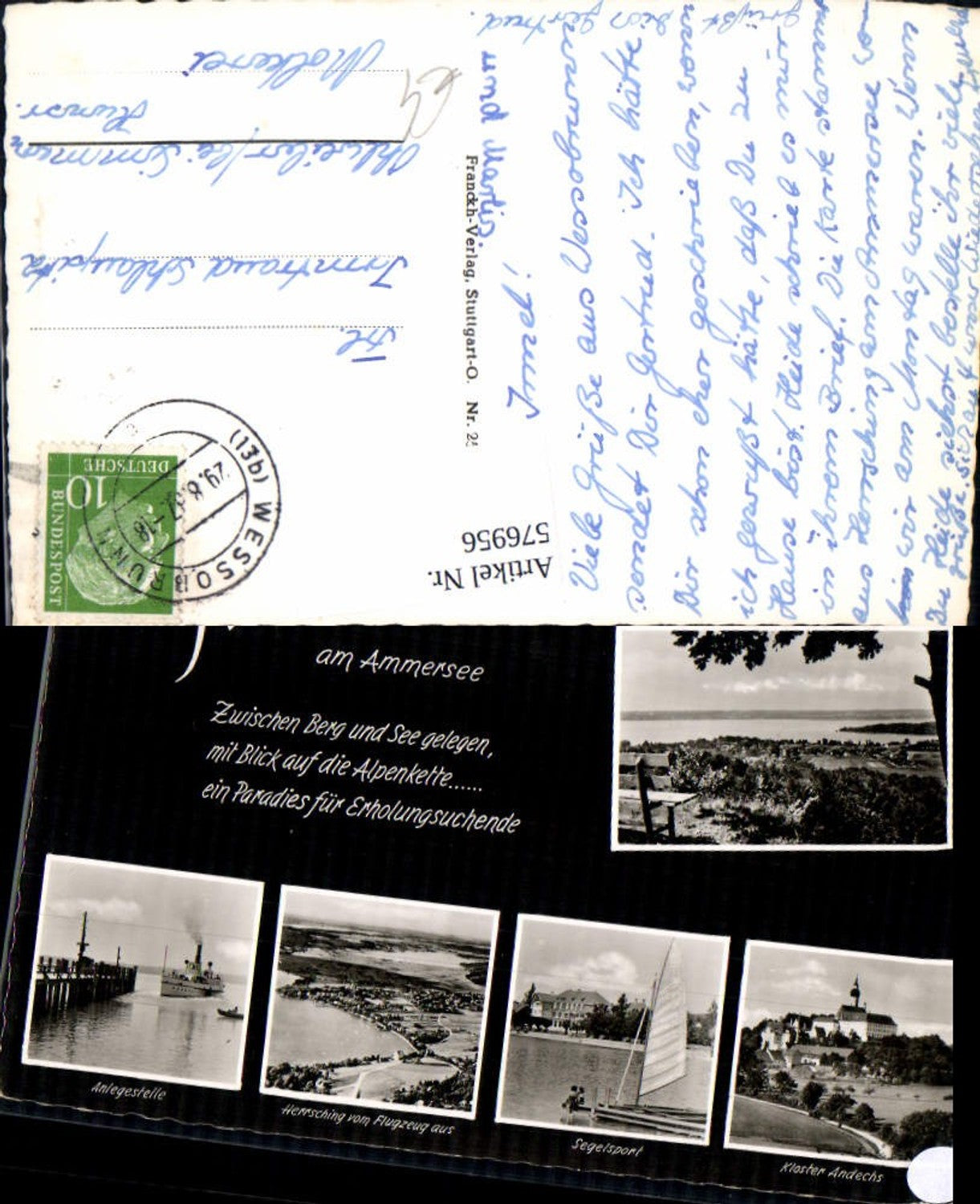 576956, Multi-image postcard Herrsching am Ammersee, saying/text, landing stage Kloster Andechs