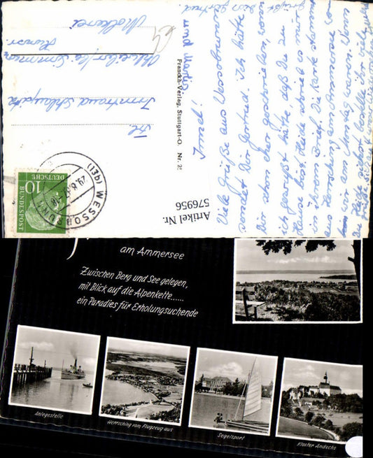 576956, Multi-image postcard Herrsching am Ammersee, saying/text, landing stage Kloster Andechs