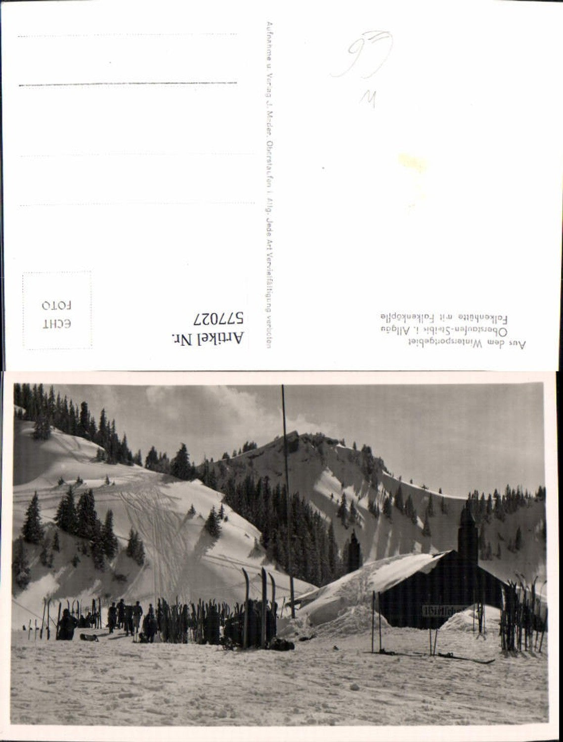 577027, Photo Ak Oberstaufen Steibis Allgäu Falkenhütte m. Falkenköpfle Winter sports Ski