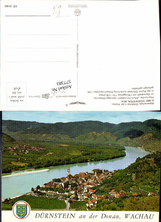 577381,Fliegeraufnahme Dürnstein an der Donau Wachau pub Alpine Luftbild FÖ 57453