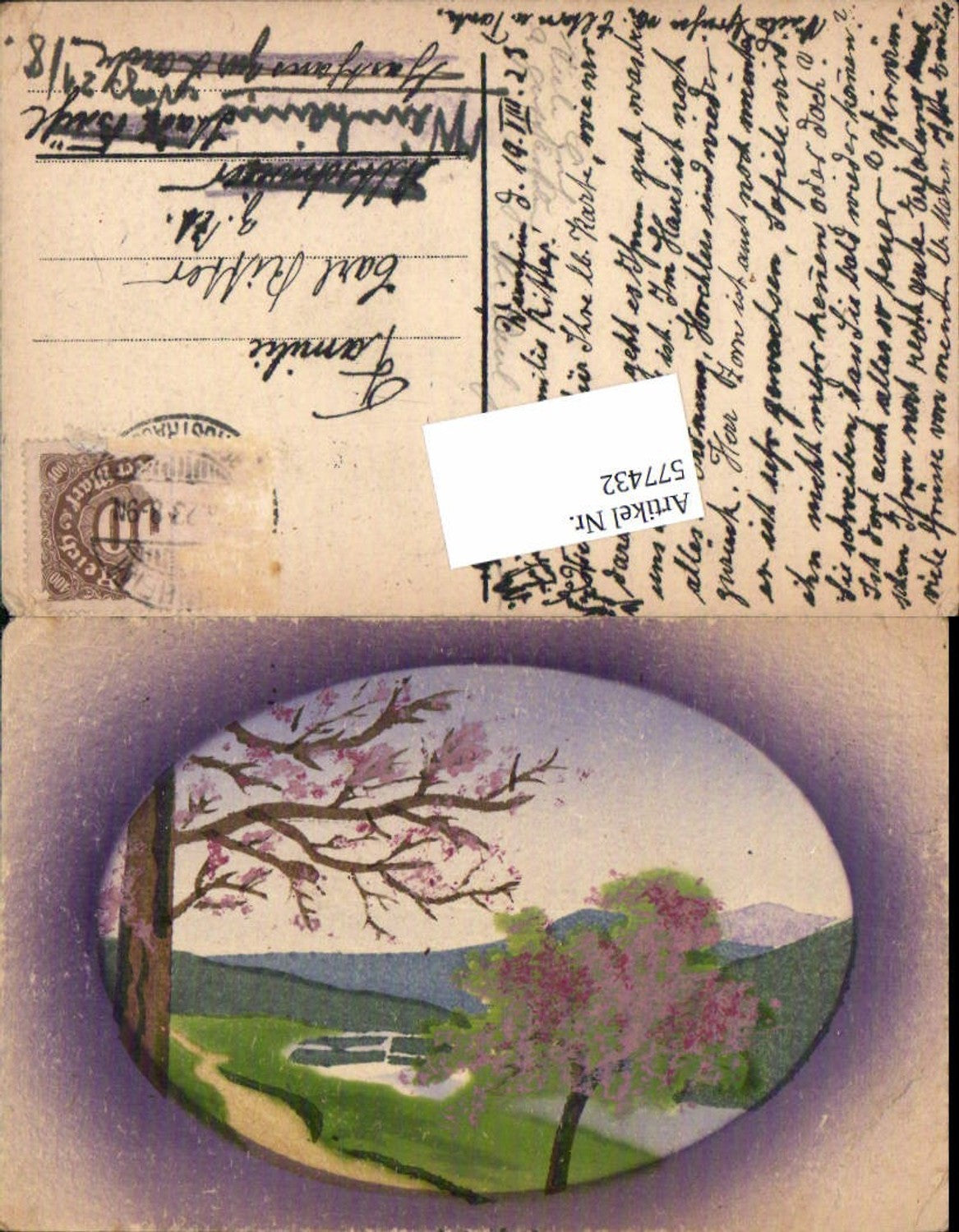 577432,Künstler AK handgemalt Landschaft Baum