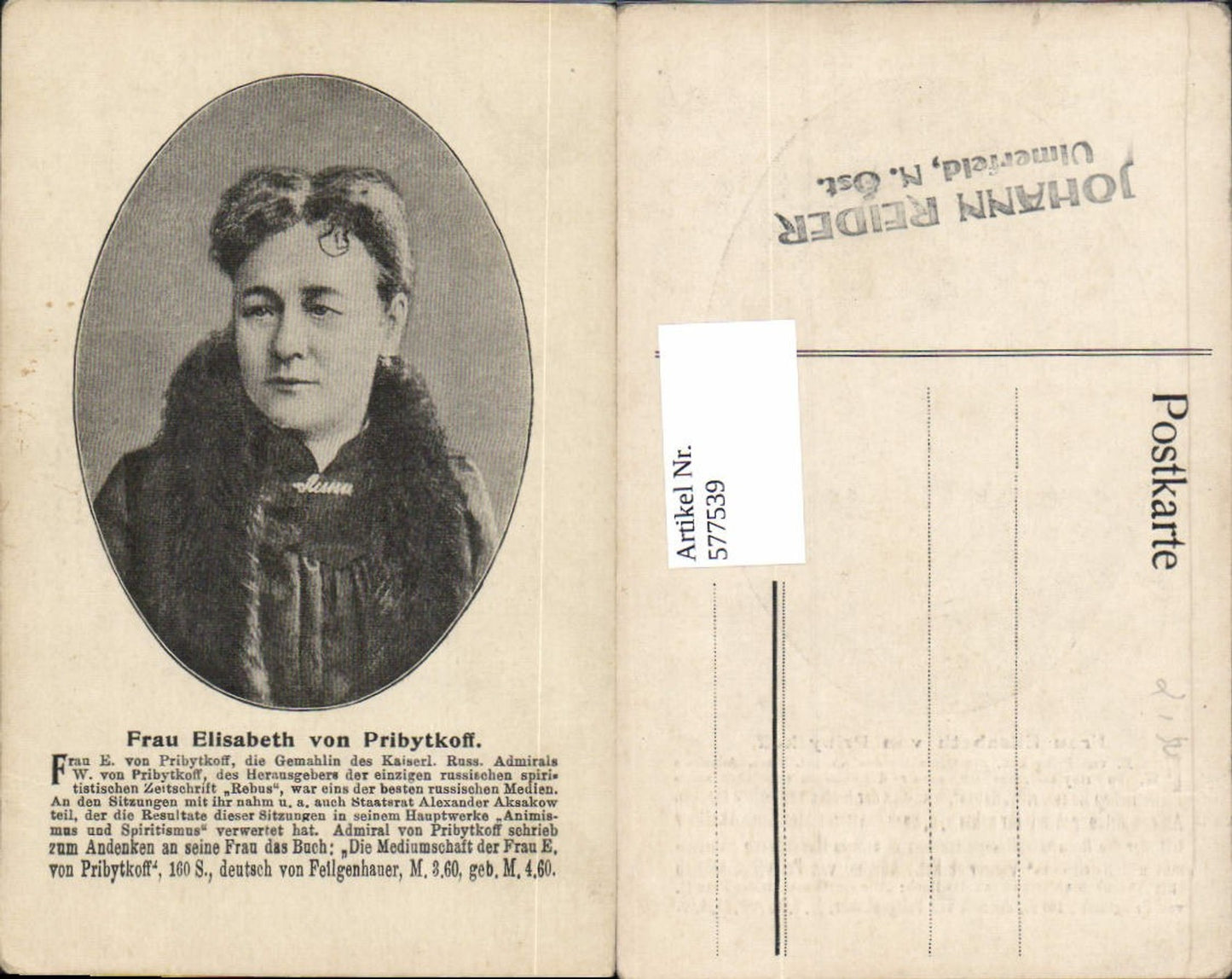 577539,Elisabeth von Pribytkoff Rebus Schrift Stp. Ulmerfeld Hausmening Reider Johann
