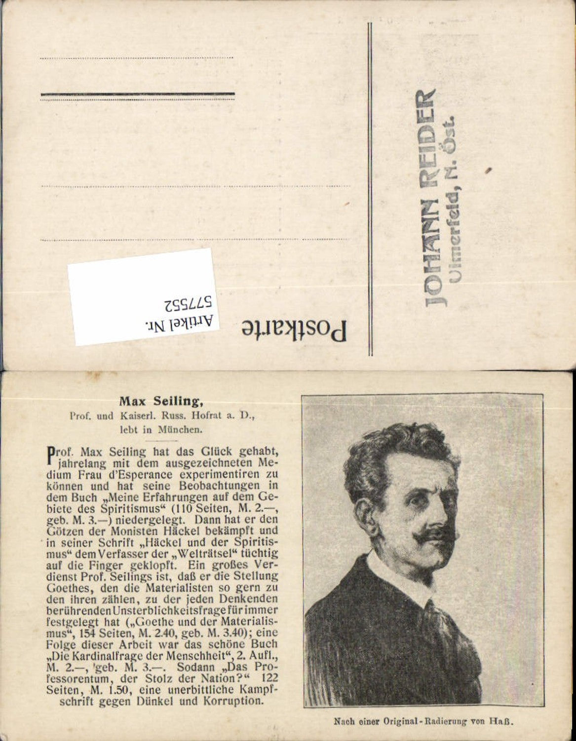 577552,Max Seiling München Prof. Medium Radierung n. Haß Stp. Ulmerfeld