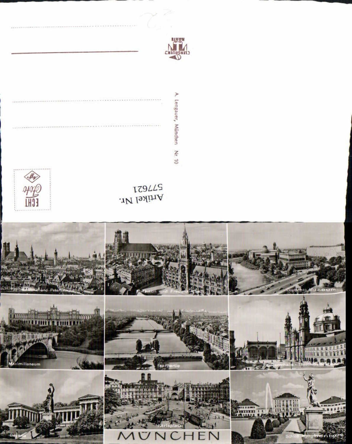 577621, Multi-image postcard Munich Bavaria Isar River scene German Museum pub A. Lengauer 10