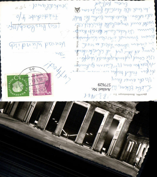 577629,Berlin Brandenburger Tor Beleuchtet b. Nacht 1961