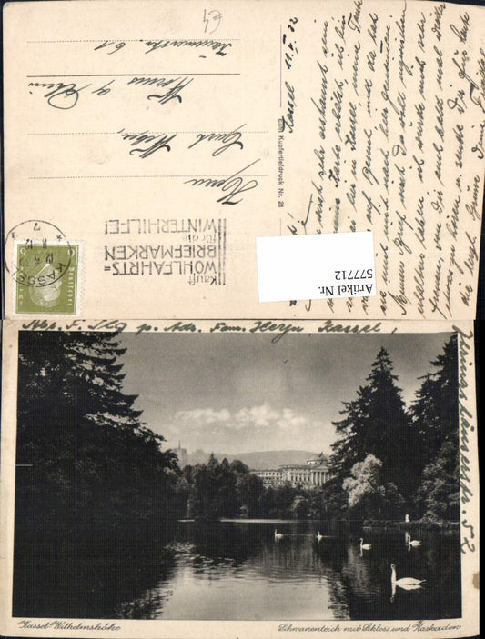 577712,Kassel Wilhelmshöhe Schwanenteich m. Schloss u. Kaskaden