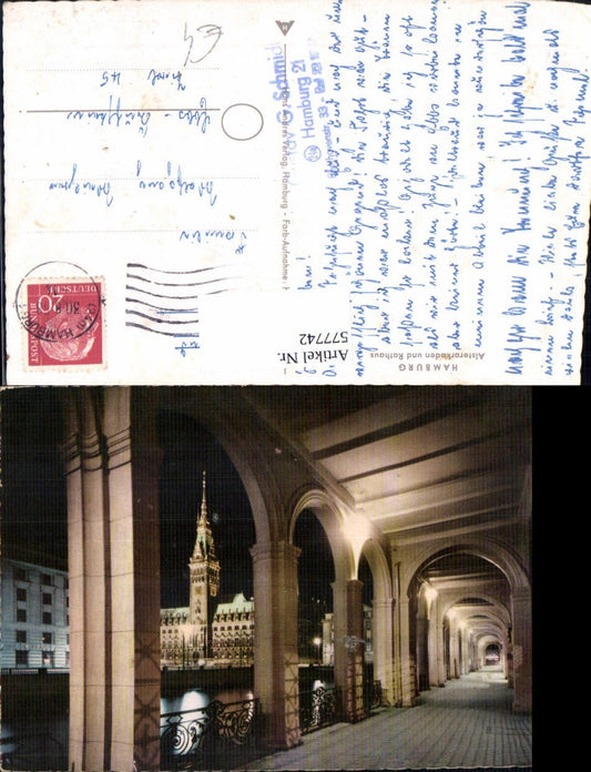 577742,Hamburg Alsterarkaden u. Rathaus b. Nacht