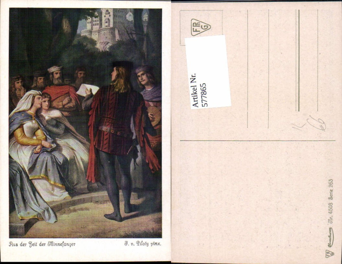 577865,Künstler Ak F. v. Piloty Aus d. Zeit der Minnesänger Mittelalter