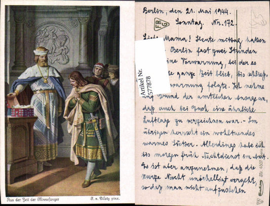 577878,Künstler Ak F. v. Piloty Aus d. Zeit der Minnesänger Mittelalter