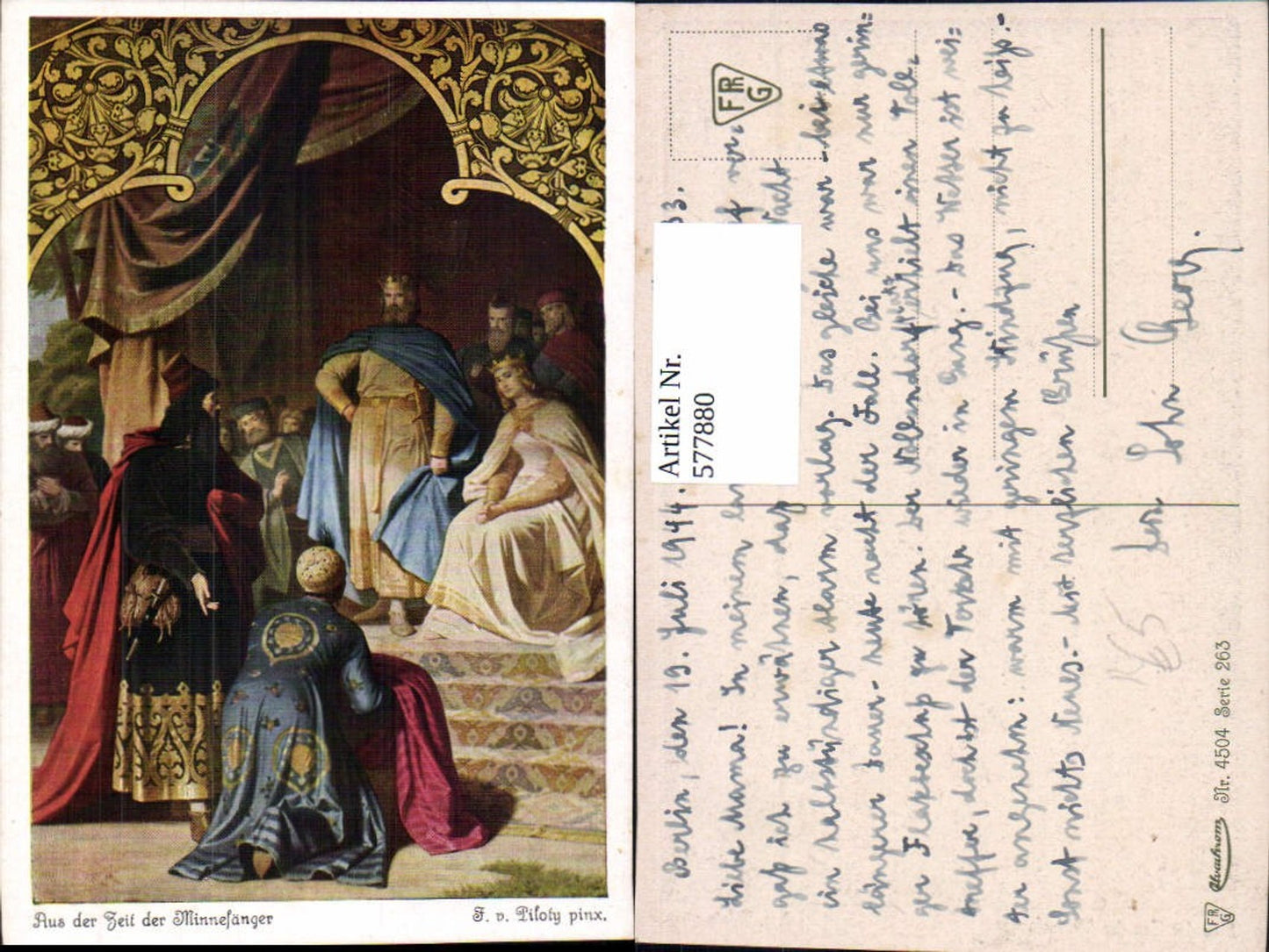 577880, Artist Ak F. v. Piloty From the time of the Minnesingers Middle Ages