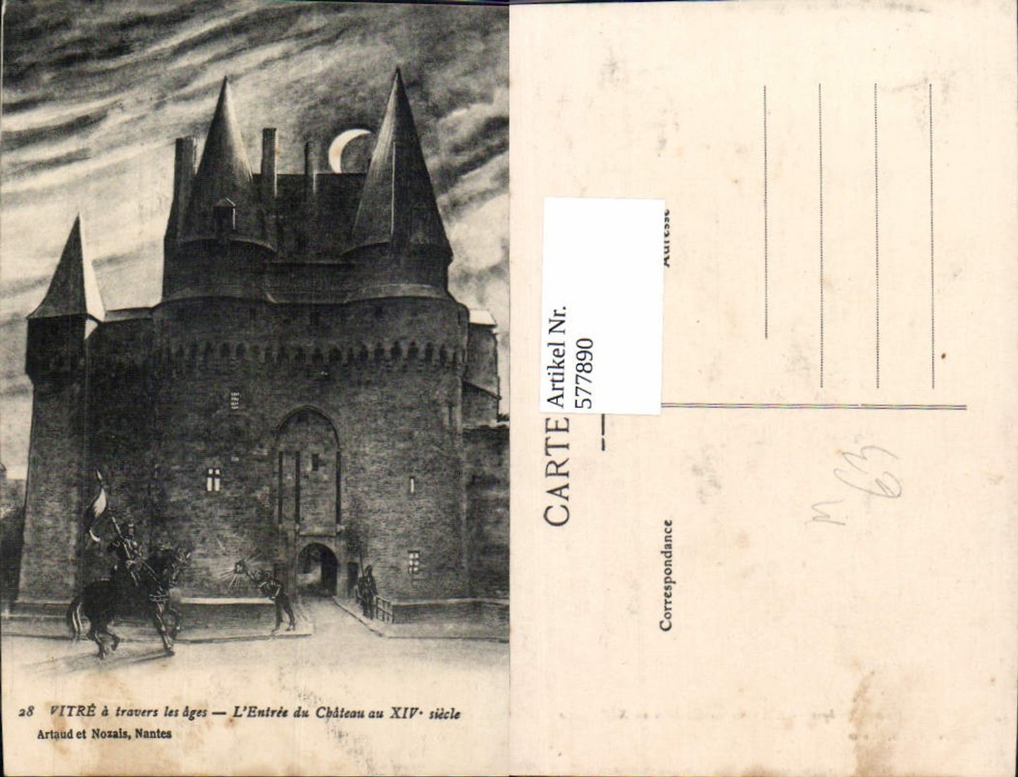 577890,Mittelalter Vitre a travers les ages L Entree du Chateau au XIV siecle Ritter Burg b. Nacht