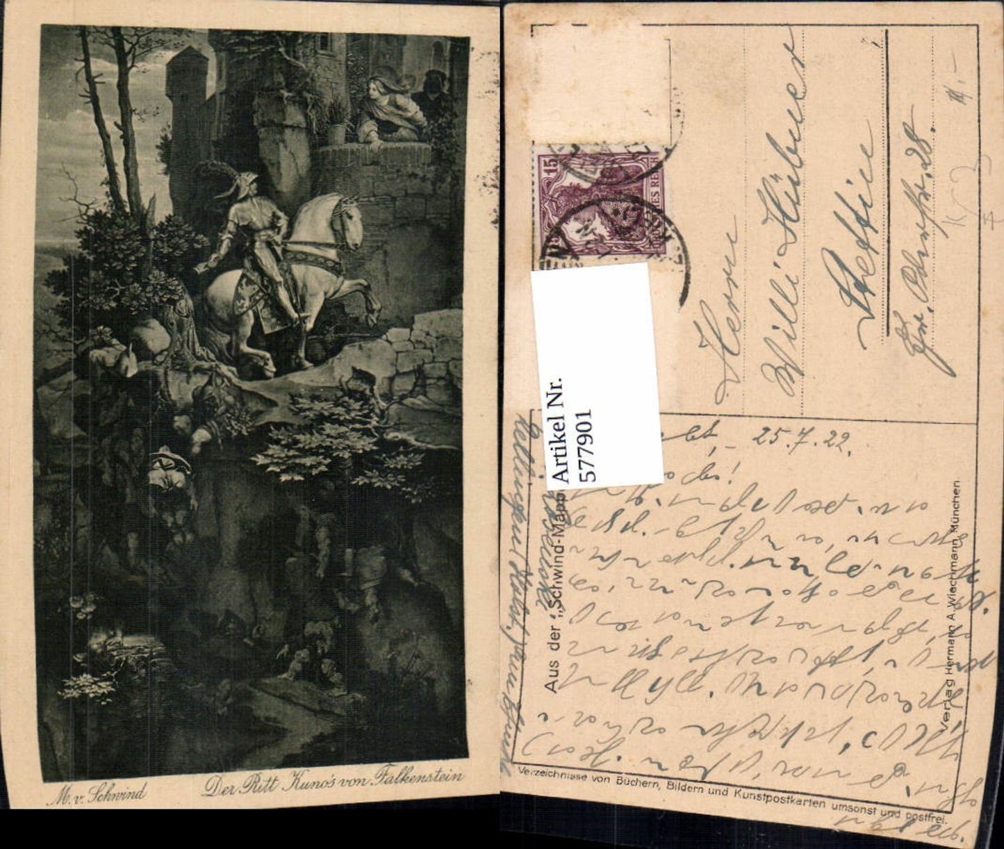 577901,Künstler Ak M. v. Schwind Der Ritt Kunos v. Falkenstein Ritter Rüstung a. Pferd Mittelalter