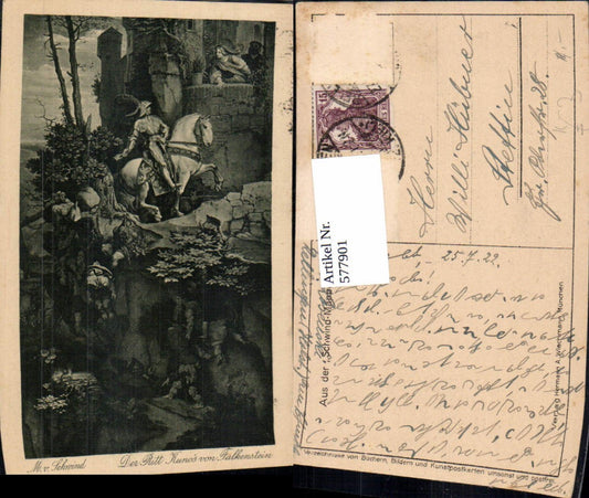 577901,Künstler Ak M. v. Schwind Der Ritt Kunos v. Falkenstein Ritter Rüstung a. Pferd Mittelalter
