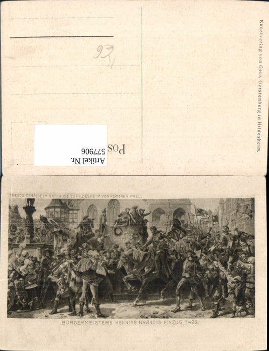 577906,Künstler Ak Bürgermeister Henning Brandis Einzug 1493 Ritter Rüstung Fresko Hildesheim Mittelalter
