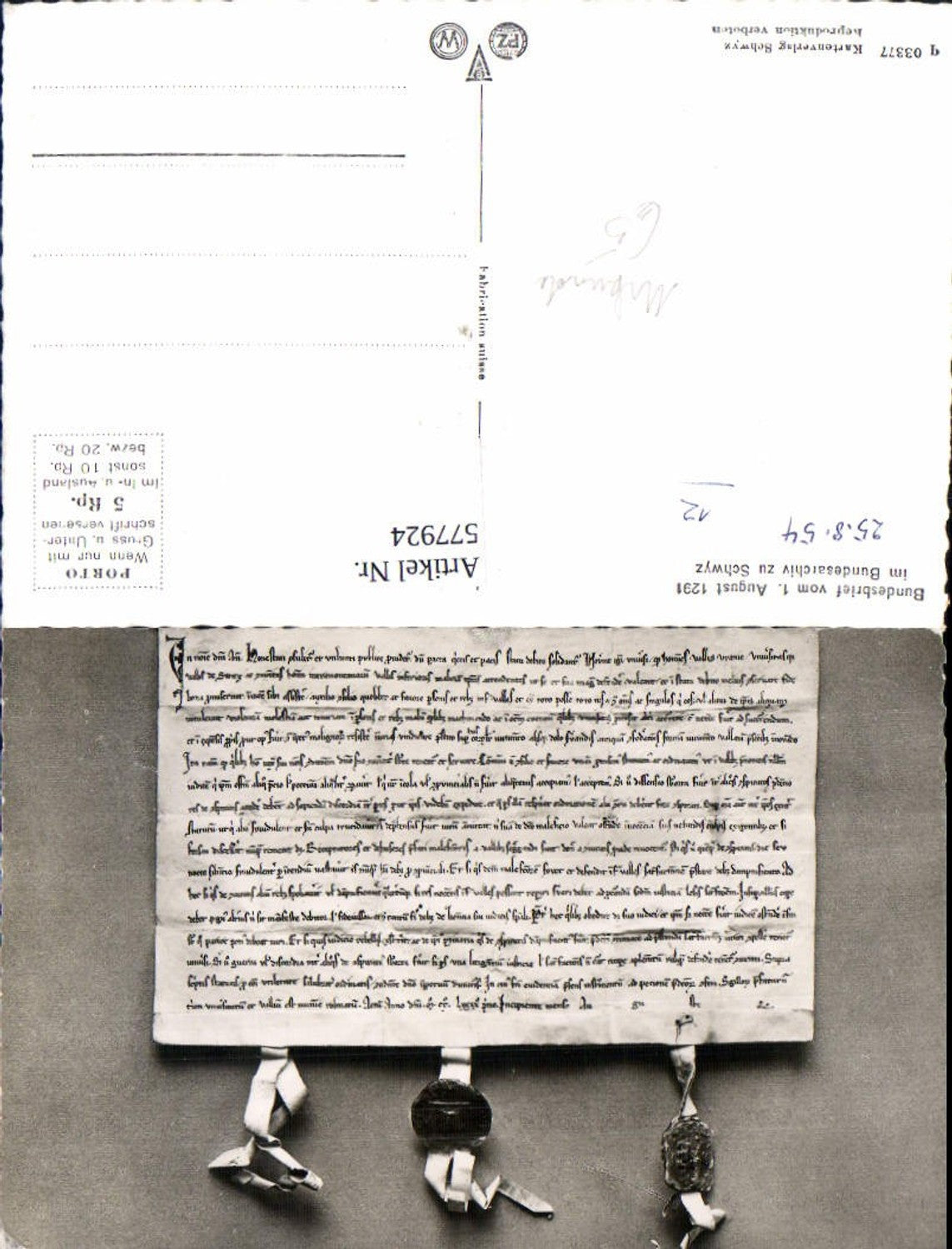 577924,Foto Ak Urkunde Bundesbrief 1291 Schwyz Mittelalter Schweiz