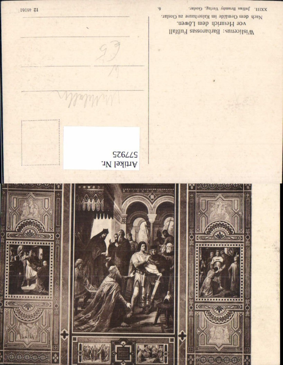 577925,Mittelalter Wislicenus Barbarossas Fußfall v. Heinrich d. Löwen Gemälde Goslar