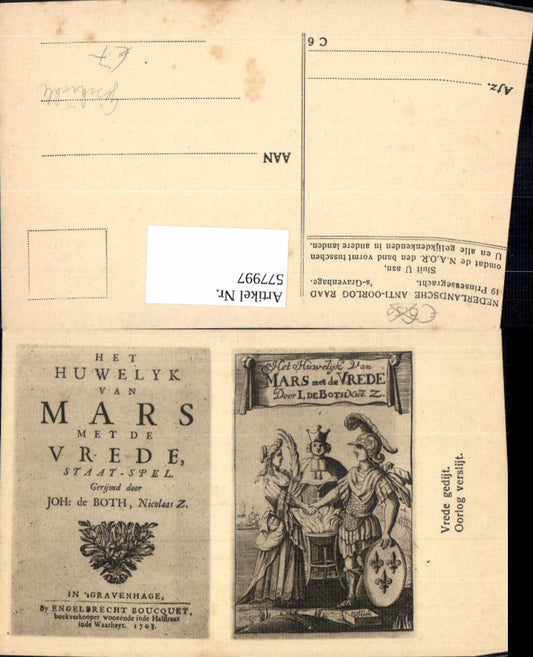 577997,Frühe Neuzeit Vrede gedijt Oorlog verslijt Mars met de Vrede Gravenhage