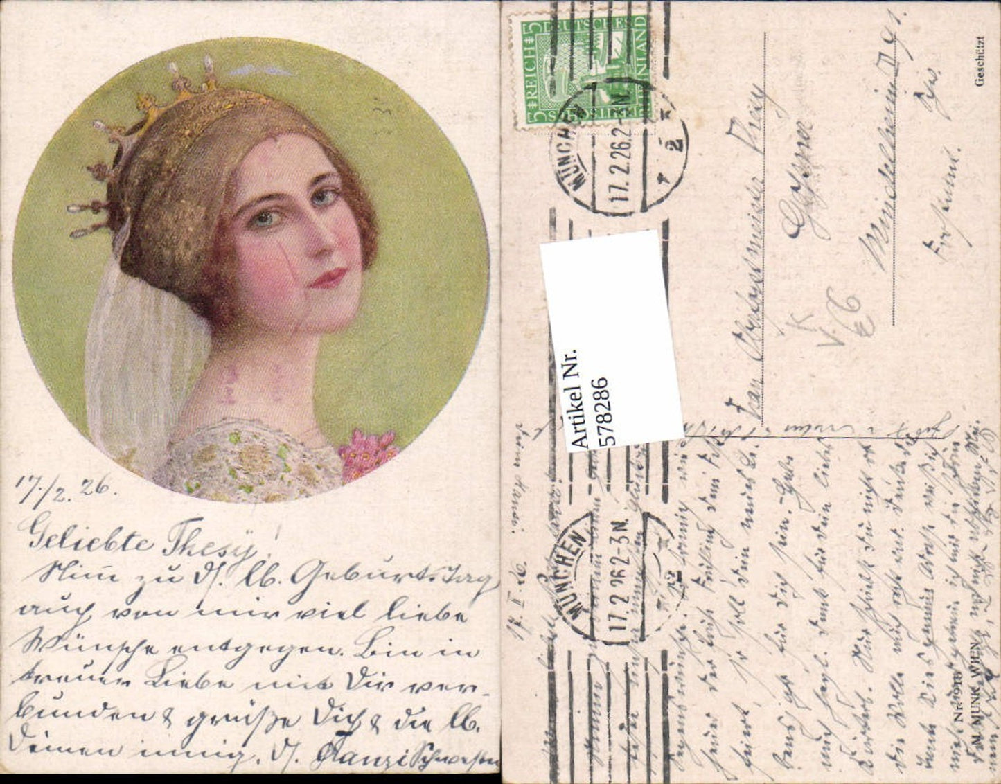 578286,Künstler AK Königin Krone Schleier pub Munk Vienne Wien 915