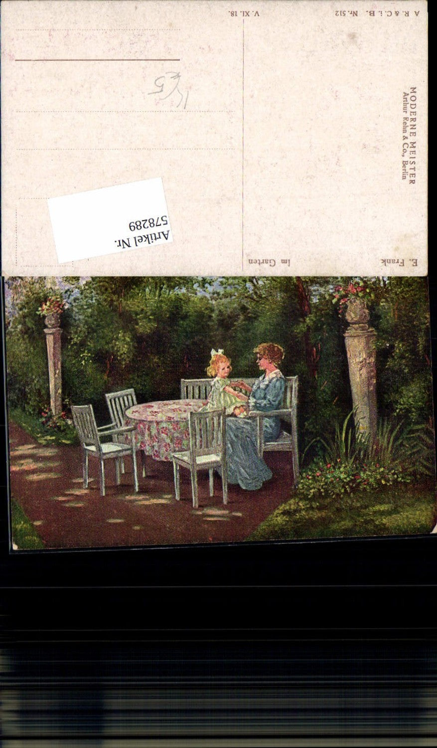 578289,Künstler AK E. Frank Im Garten Mutter Kind Tisch Sessel