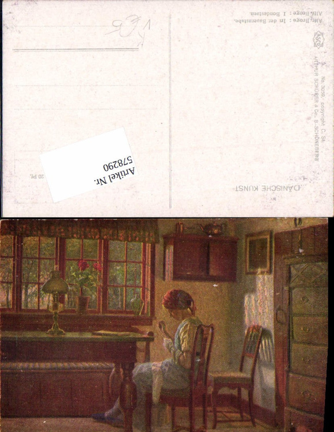 578290,Künstler AK Alfred Broge Bauernstube Nähen Tischlampe Lampe pub ASCO 3059