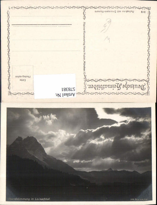 578381,Foto Ak Abendstimmung i. Loisachtal b. Garmisch-Partenkirchen pub H. Huber 319