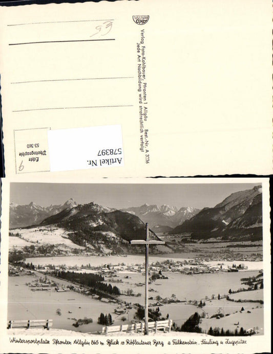 578397, Photo Ak Winter sports Pfronten Allgäu View Röfleutener Berg a. Falkenstein Säuling u. Zugspitze Cross
