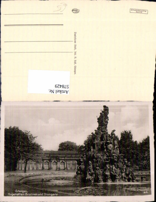578429,Foto Ak Erlangen Hugenotten-Brunnen u. Orangerie Brunnen