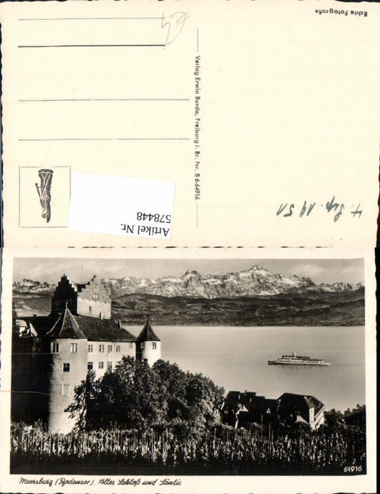 578448, Photo Ak Meersburg Lake Constance Old Castle and Säntis Ship Steamer