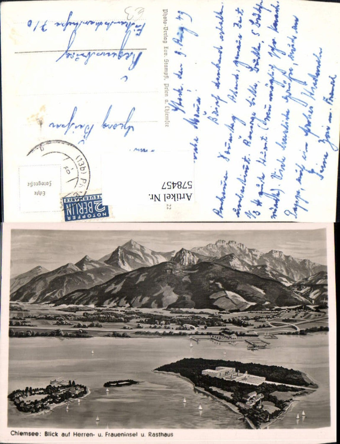 578457, Photo Ak Chiemsee View of Herreninsel and Fraueninsel and Rasthaus