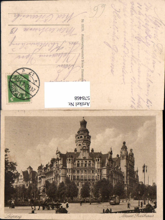 578468,Leipzig Neues Rathaus Kutsche Strassenbahn
