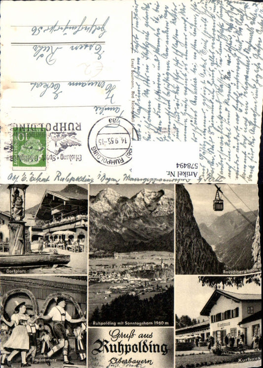 578494, Multi-image Ak Ruhpolding village square traditional dance Rauschbergbahn