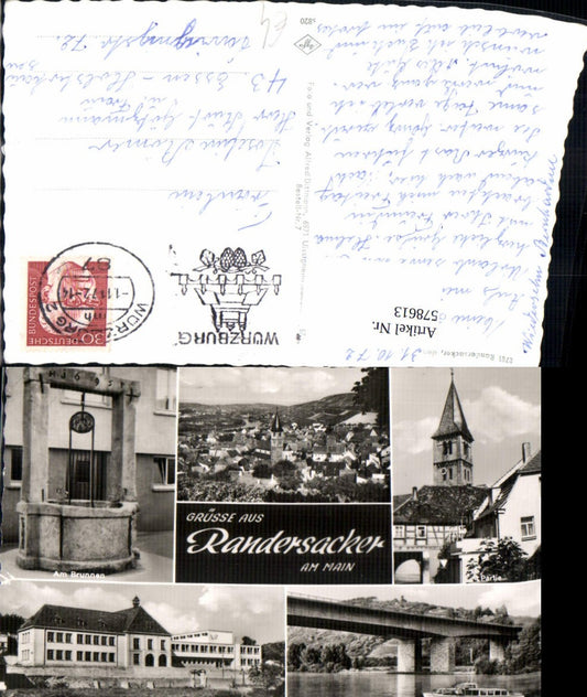 578613, Multi-image Ak Randersacker a. Main Fountain Ship Schoolhouse Bridge