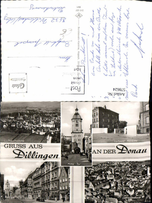 578624, Multi-image postcard Dillingen an der Donau aerial view Luitpold Barracks Königstraße