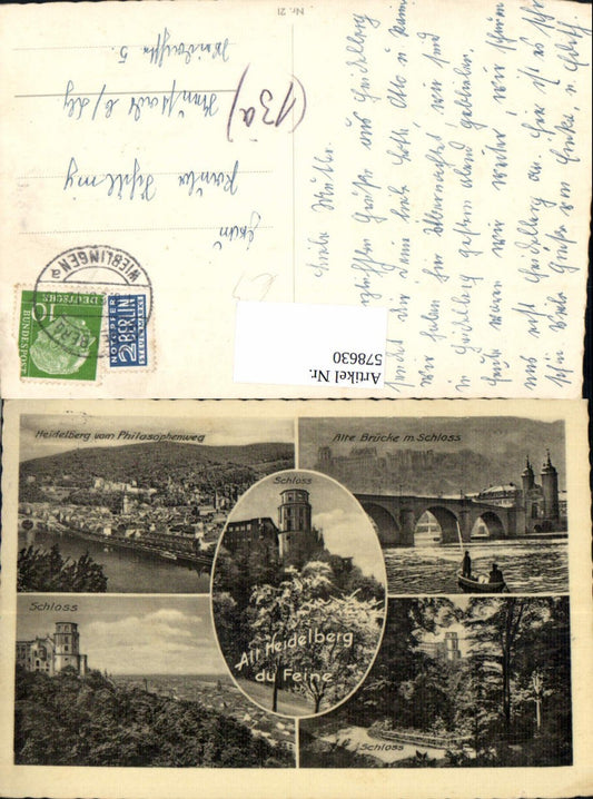 578630, Multi-image postcard Heidelberg Castle Old Bridge