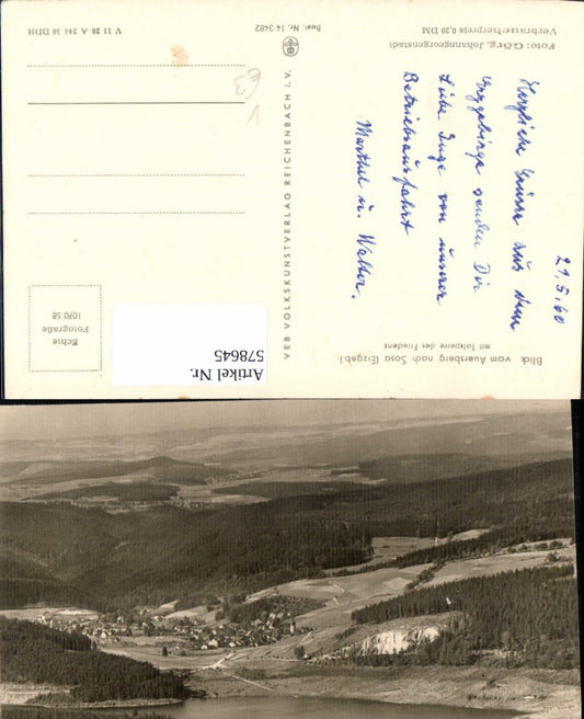 578645,Foto Ak Eibenstock Blick v. Auersberg n. Sosa Talsperre d. Friedens pub VEB 14/3482