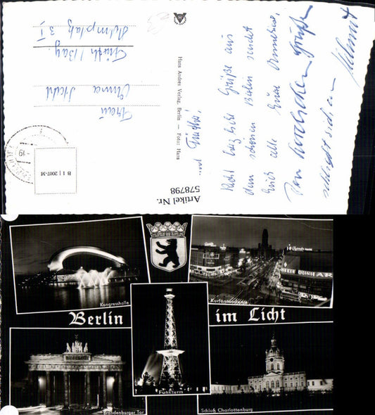 578798,Mehrbild Ak Berlin im Licht Funkturm Brandenburger Tor Kongresshalle
