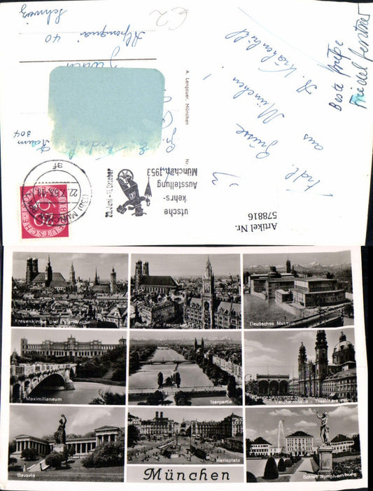 578816, Multi-image postcard Munich Bavaria Isar River view Karlsplatz