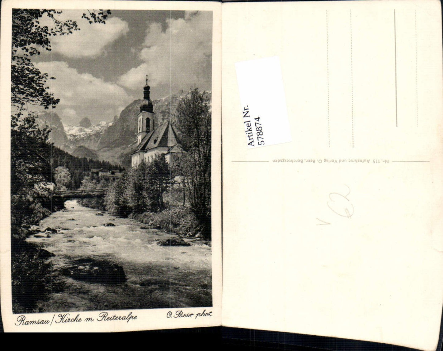 578874,Foto Ak Ramsau b. Berchtesgaden m. Reiteralpe Kirche pub O. Beer 115