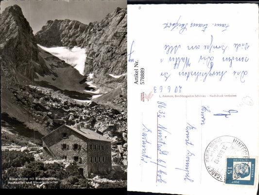 578889, Blaueishütte with Blaueisspitze Hochkalter and Blaueisgletscher Ramsau near Berchtesgaden