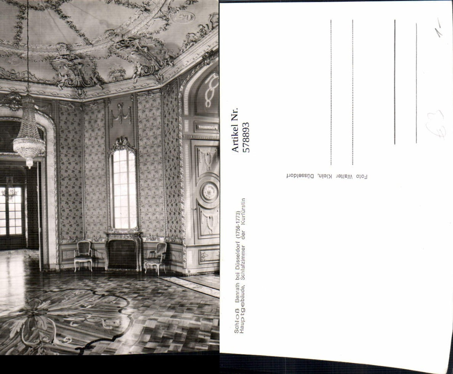 578893,Foto Ak Schloss Benrath b. Düsseldorf Hauptgebäude Schlafzimmer d. Kurfürstin