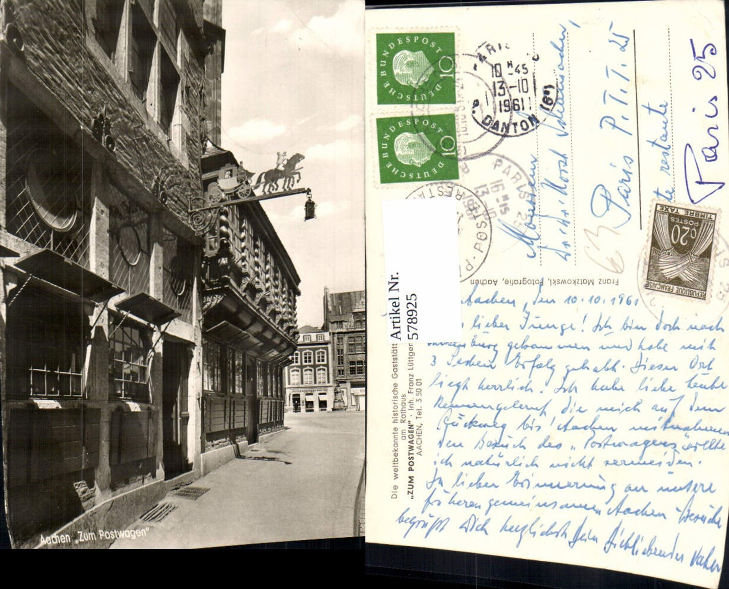 578925,Aachen Gaststätte a. Rathaus Zum Postwagen