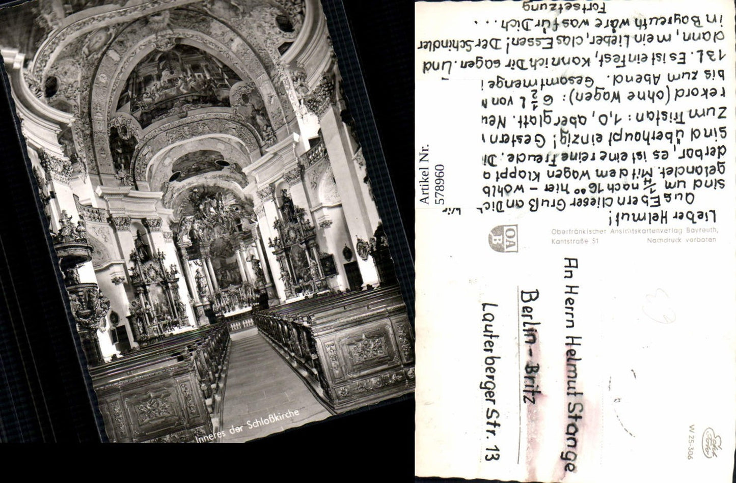 578960, Photo Ak Bad Staffelstein Kloster Schloss Banz Interior of the castle church Altar
