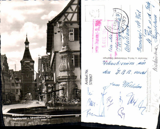 578967, Photo Ak Winnenden Market Fountain and Schwaikheim Tower VW Beetle