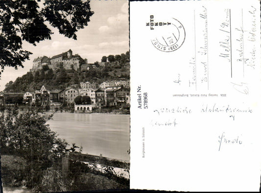 578968, Burghausen on the Salzach River, view with castle