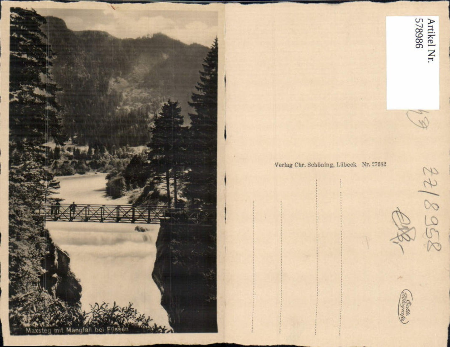 578986, Photo Ak Maxsteg m. Mangfall near Füssen Bridge Waterfall