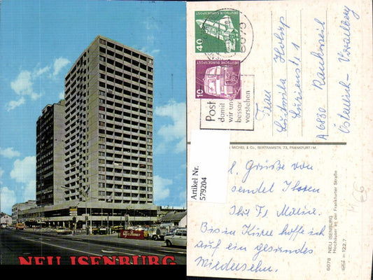 579204,Neu-Isenburg Hochhäuser a. d. Frankfurter Straße Auto Reklame Alfa Romeo