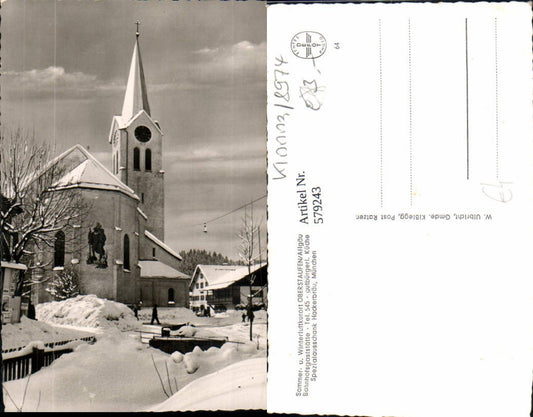579243,Foto Ak Oberstaufen Allgäu Winteransicht m. Kirche