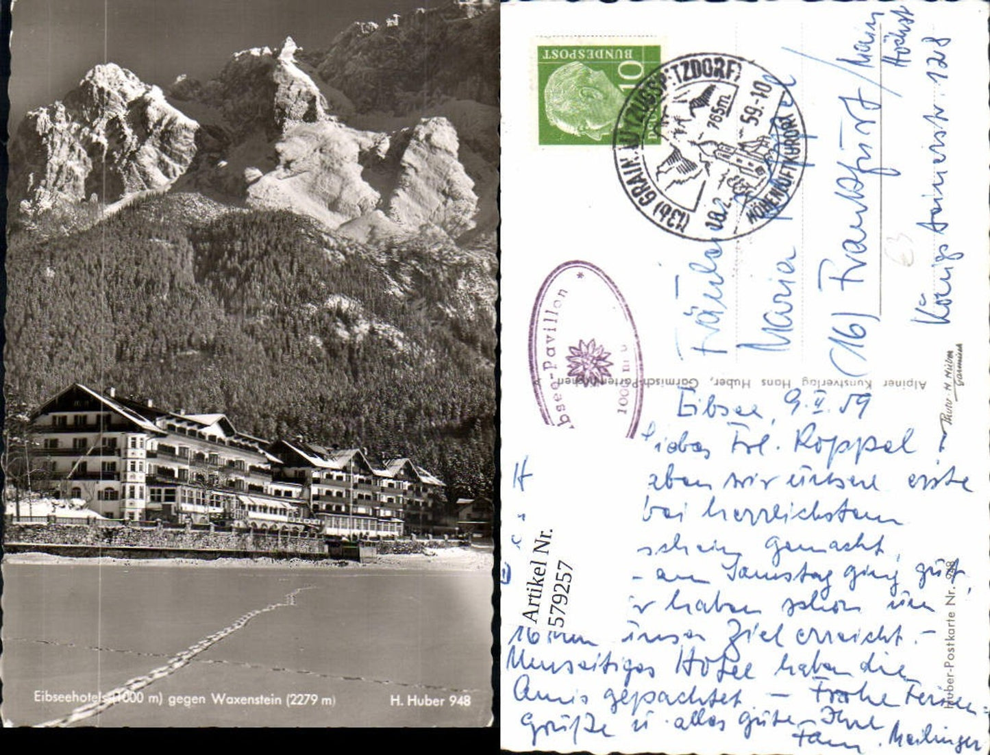 579257,Foto Ak Grainau Eibseehotel geg. Waxenstein Winteransicht